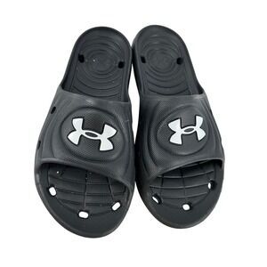 Under‎ Armour Slides Sandals Athletic Comfort Casual Black Logo Mens Size M5